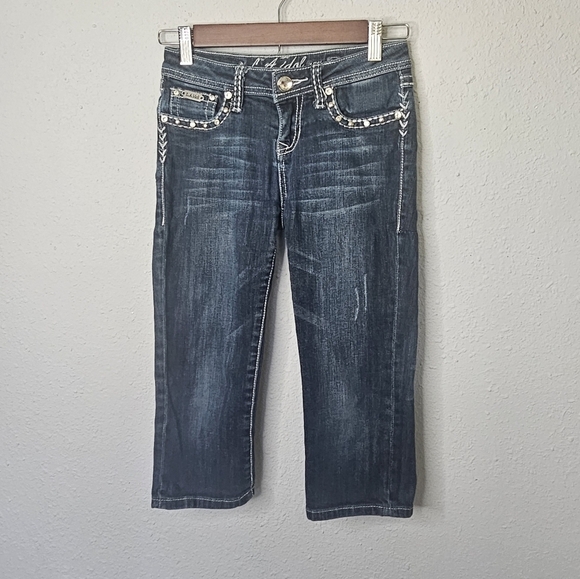 LA Idol Girls Size 12 Capri Jeans Denim Embroidered Bling Pockets Y2K - Picture 2 of 14
